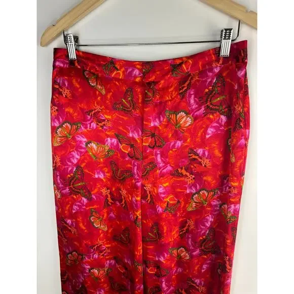 L'AGENCE Luvvy Butterfly Print Silk Straight Leg Trousers Women's Medium ? Pants - Picture 3 of 16